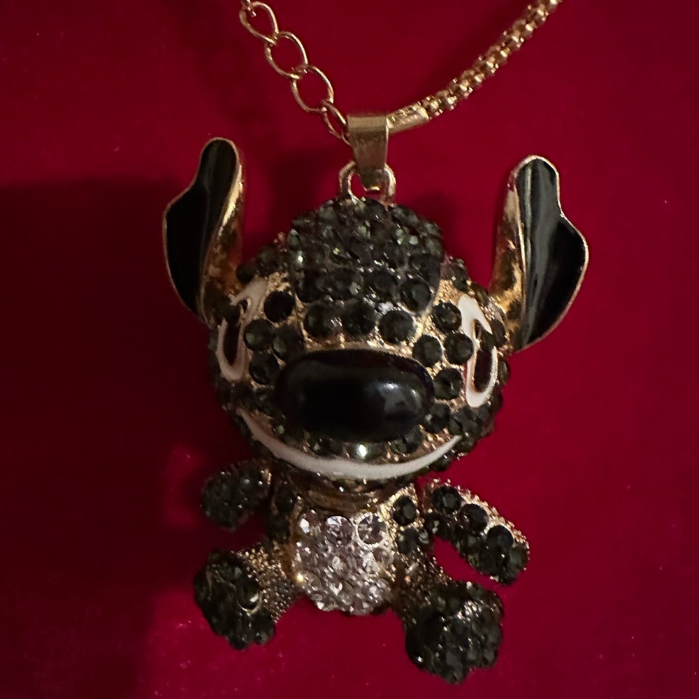 New: Stitch Necklace Black and Gold Character Pendant